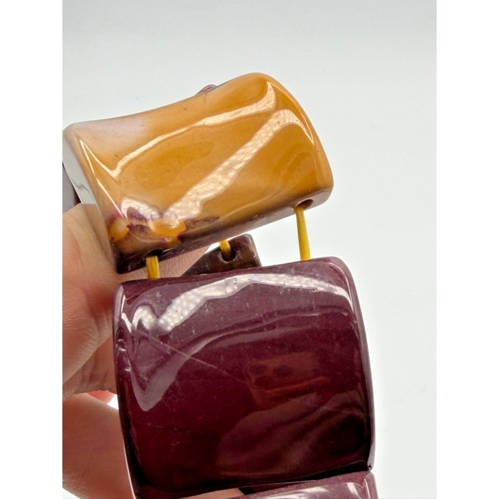 Chunky Earth Tone Stone Stretch Bracelet Burgundy Mustard Cream SX 925 Spacer - Picture 5 of 6